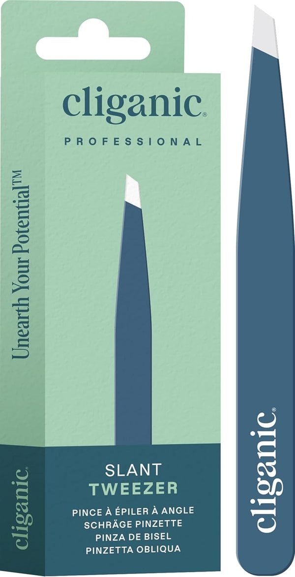 Professional Eyebrow Tweezers Slant Tip (Blue) - Precision for Men & Women, Stainless Steel Best for Plucking Chin Facial Hair