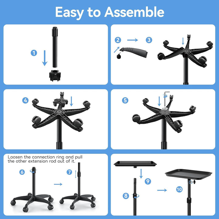 Salon Tray, Adjustable Height Salon Rolling Tray Cart with Wheels, Aluminum Hairstylist Color Tattoo Tray with Wheels for Salon&Spa Use(36Inch)