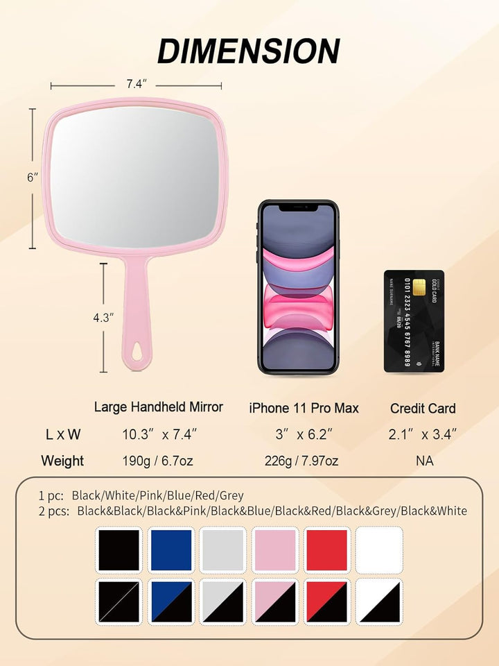 Hand Mirror Salon Barber Hairdressing Handheld Mirror with Handle (Square Pink 7.4 X 10.3 Inches)