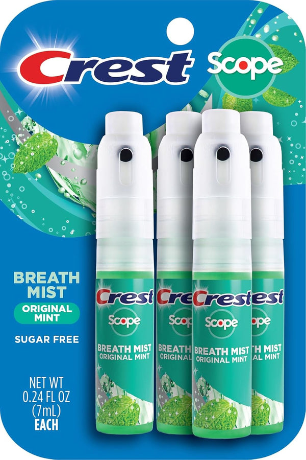 Scope | One 4-Pack of Mint Breath Mist Sprays (4 Total Sprays) - 0.24 Ounce (7Ml) - Made in an FDA Audited USA Facility
