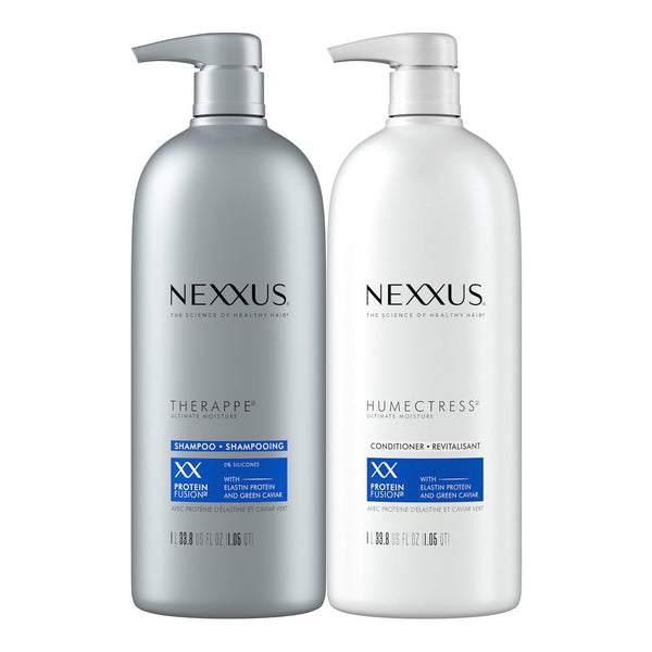 Nexxus Shampoo and Conditioner Therappe Humectress 2 Count for Dry Hair Silicone-Free, Moisturizing Caviar Complex and Elastin Protein for Thicker and Stronger Hair 33.8 Oz