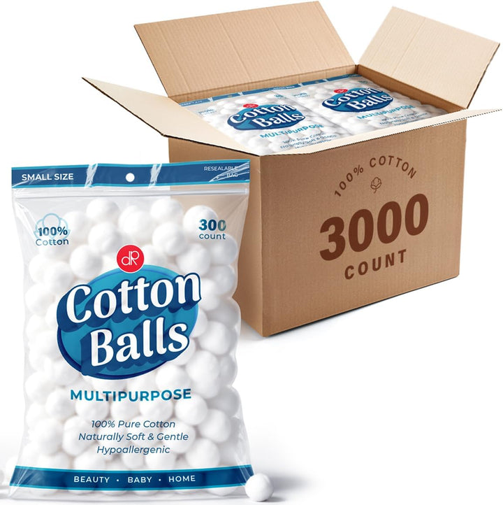 300 Small Cotton Balls for Make-Up, Nail Polish Removal, Pet Care, Applying Oil Lotion or Powder, Made from 100% Pure & Natural Cotton, Soft and Absorbent for Household Needs (300 Count)
