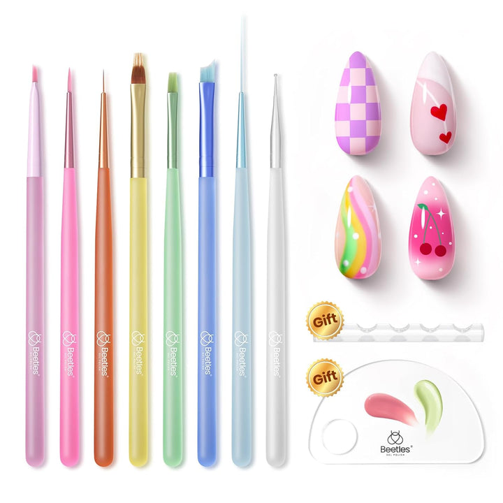 Nail Art Brushes, 6 Pcs Fingernail Art Design Pens, Wood Alloy Handle, Dotting Pen Clean up Liner French Nail Brush Set, DIY Manicure Tools Gift for Women