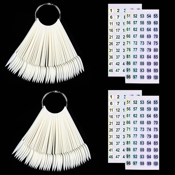 100 Ps Nail Swatch Sticks with Number Stickers, Nail Color Display Stiletto Tips, Fan-Shaped Nail Polish Practice Sticks, Nail Art Display Sample Color Wheels (Transparent)