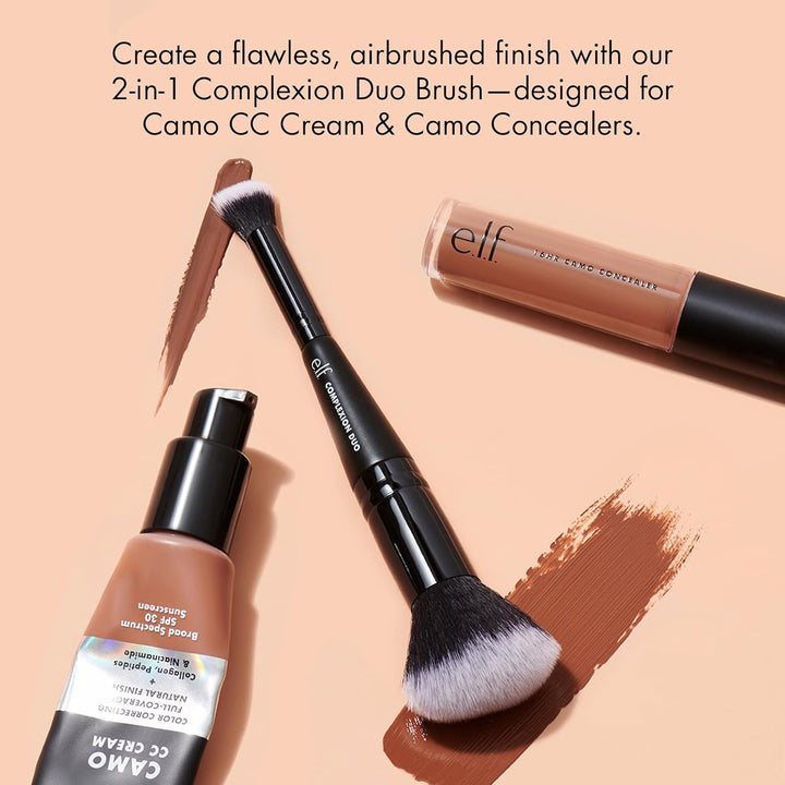 Complexion Duo Brush, Makeup Brush for Applying Foundation & Concealer, Creates an Airbrushed Finish, Made with Vegan, Cruelty-Free Bristles