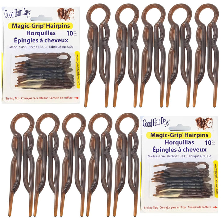 Hair Pins - 2 1/2" Plastic, U-Shaped Magic Grip Hairpins, Strong Durable Pins for Fine, Thick & Long Hair, Styling Accessories - Tortoise Shell, Set of 10