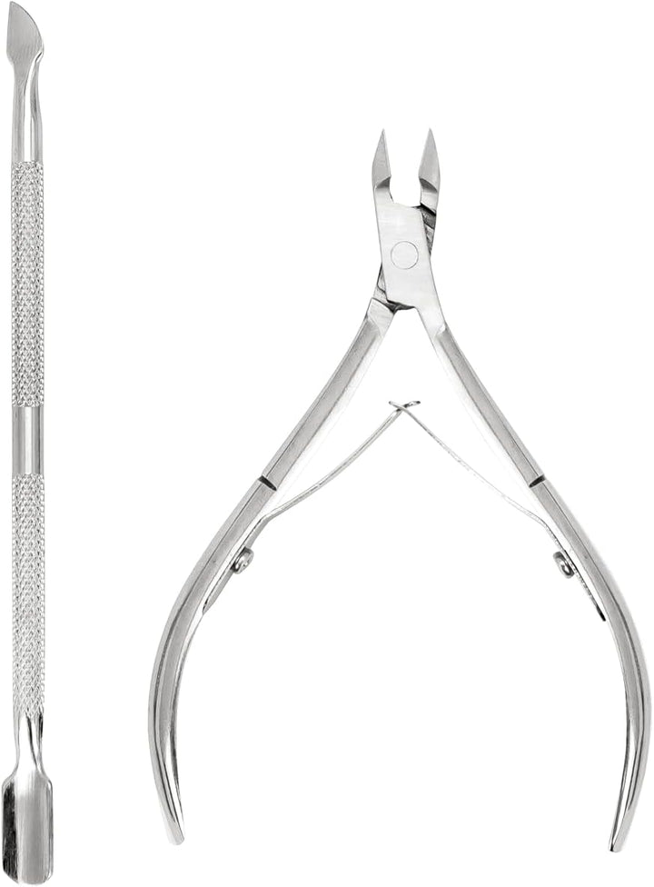 Cuticle Trimmer with Cuticle Pusher Stainless Steel Cuticle Nipper, Proffesional Grade Cuticle Remover Manicure Cutter Tools with Protective Case (Black)