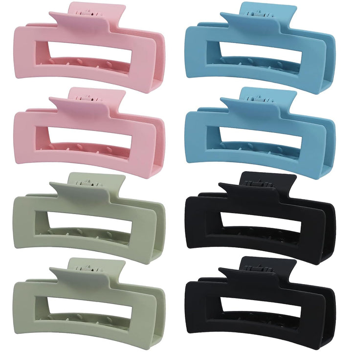 8 Pcs Large Hair Claw Clips 4.1 Inch Non-Slip Big Square Matte Claws for Women, Strong Hold Banana Clips for Thick Thin Hair