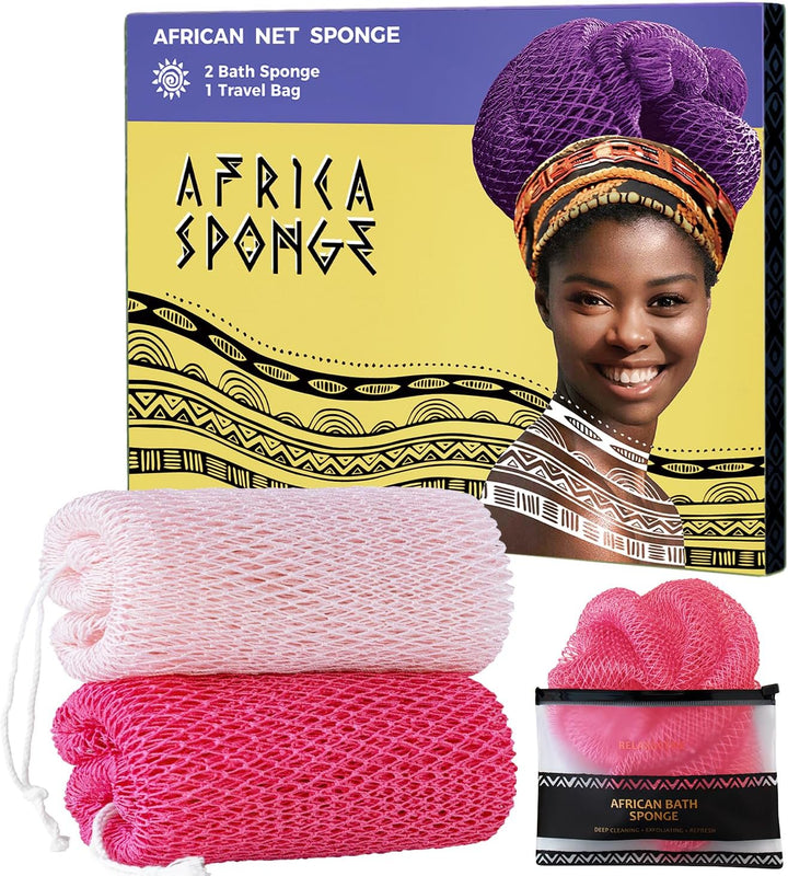 African Net Sponge Authentic - 2 Pieces Loofah Exfoliating Body Scrubber Bath Sponge - Back Scrubber Washcloth for Shower - Real African Scrub Exfoliator Body Care Bathing Accessories for Women