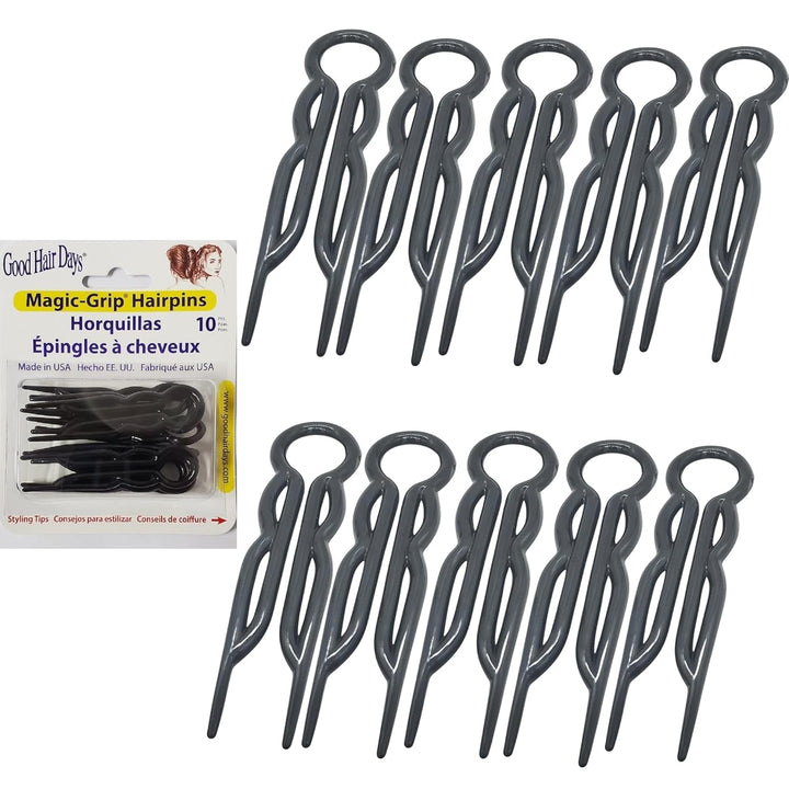 Hair Pins - 2 1/2" Plastic, U-Shaped Magic Grip Hairpins, Strong Durable Pins for Fine, Thick & Long Hair, Styling Accessories - Tortoise Shell, Set of 10