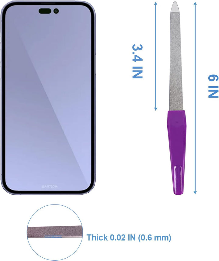 Metal Nail File (6 Pcs), Nail Files for Natural Nails Made of Stainless Steel, Sword Fingernail Files with Sharp Pointed Tip Non Slip Handle, Diamond Finger Nail Filers for Women Sapphire Grit