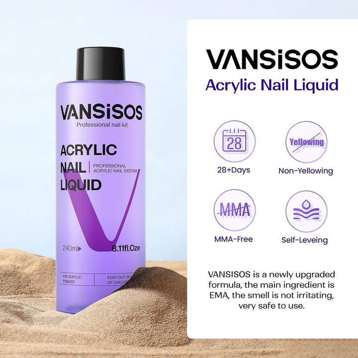 Professional Acrylic Nail Liquid: 8Fl.Oz Acrylic Liquid for Acrylic Powders Non-Yellowing for Mma-Free DIY Home Nail Salon Use