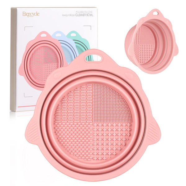 Foldable Silicone Makeup Brush Cleaner Bowl -  Portable Cleaning Tool for Brushes, Powder Puffs, and Sponges (Pink)