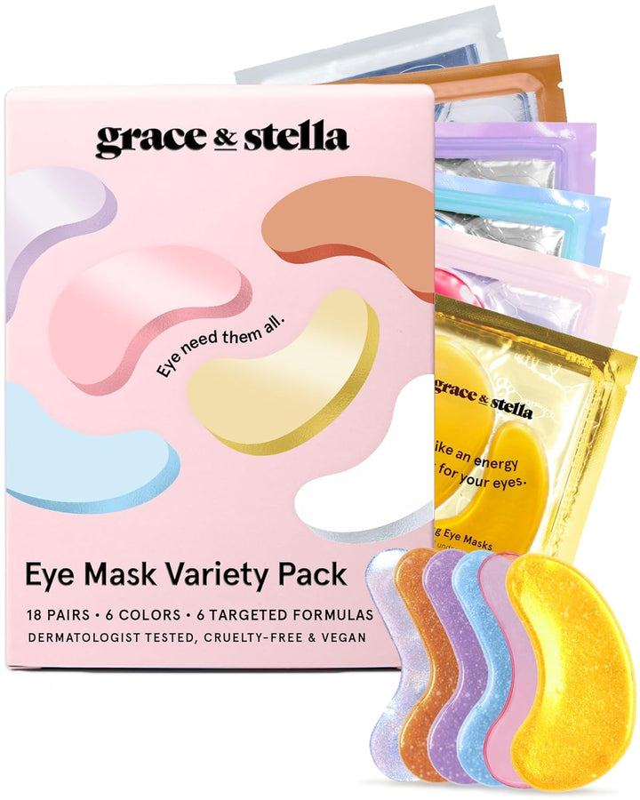 under Eye Mask Variety Pack - 18 Pairs of under Eye Patches for Dark Circles - with 6 Colors (3 Pairs/Color) - Gel Masks Puffy Eyes for Women - Vegan Cruelty Free Bridesmaid Gifts