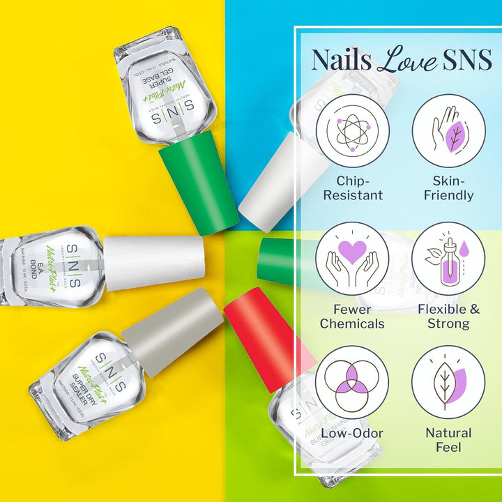 SNS Base Coat Nail Polish for Nail Dip Powder Set, 4 Pack - Long-Lasting & Fast-Drying Nail Strengtheners Gel Base for Quality Colors - Low-Odor Dipping Powder Polish, No UV Lamp Required, 0.5 Oz