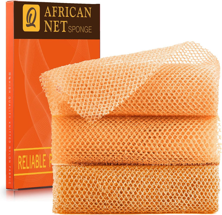 3 Pieces African Bath Sponge African Net Long Net Bath Sponge Exfoliating Shower Body Scrubber Back Scrubber Skin Smoother,Great for Daily Use (Pink,Yellow,Purple)