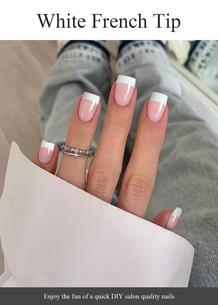 Semi Cured Gel Nail Strips (A White French Tip), Clear Base, 20 Pcs Gel Nail Wraps, Stickers, UV Light Required, Salon Quality, Long Lasting