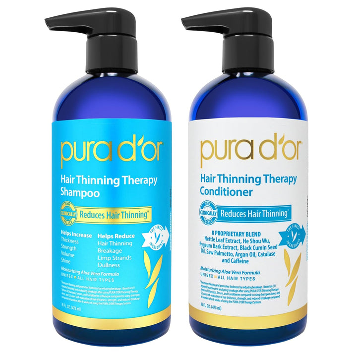 Hair Thinning Therapy Biotin Shampoo and Conditioner Set, CLINICALLY TESTED Effective Results, Hair Thickening Products for Women & Men, Natural Routine, Color Safe, 16Oz X2