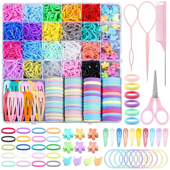 32 Colors Small Hair Rubber Bands with 16 Styling Tools, 2000 Pcs Elastic Girl Baby Hair Ties, Mini Bands with Elastic Cutter, Hair Accessories Xmas Stuff for Girls Baby Toddlers Kids