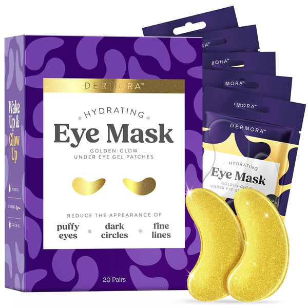 Golden Glow under Eye Patches | Rejuvenating Treatment | Dark Circles, Puffy Eyes, Refreshing, Revitalizing, Travel, Wrinkles | 20 Pairs Eye Gels
