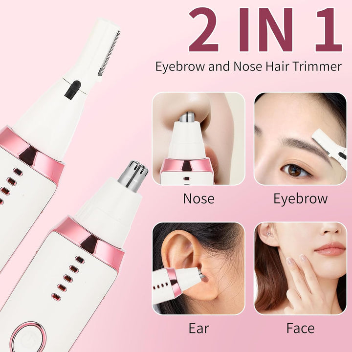 LED Display Ear and Nose Hair Trimmer Clipper for Women Men,2025 Rechargeable 2 in 1 Painless Eyebrow & Facial Hair Trimmer with Powerful Motor and Dual-Edge Blades Easy Cleansing (White)