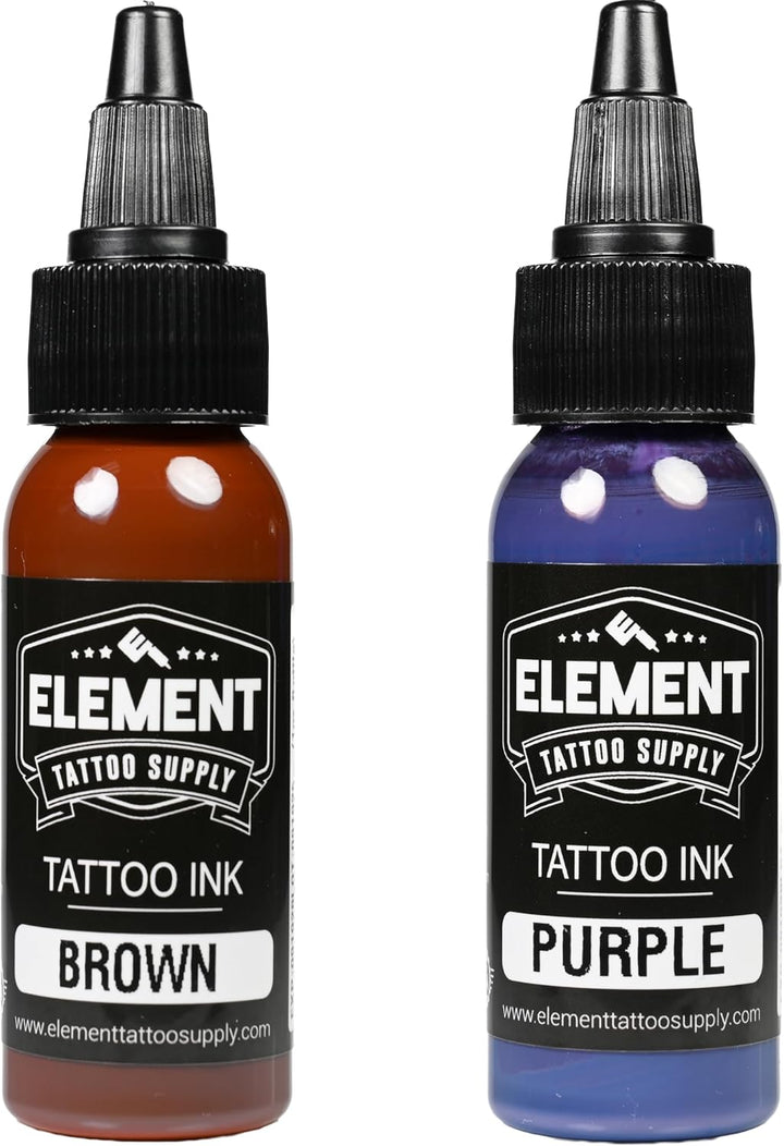 10 Color Tattoo Ink Bright Pigment Set – Professional Solid Tattooing Supplies on Human Skin - White Black Pink Brown Yellow Red Orange Blue Green Purple 1Oz Bottles