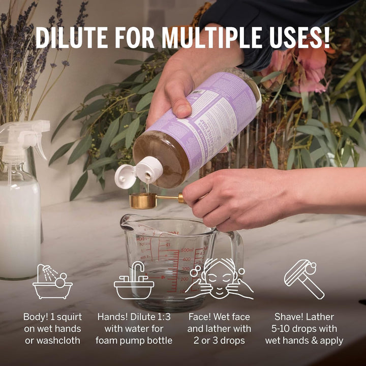 ’S Pure-Castile Magic Liquid Soap - Made with Regenerative Organic Certified Oils - 18-In-1 Uses for Face, Body, Hand, Hair- Gentle on Sensitive Skin - All Natural Body Wash- Lavender, 32Oz