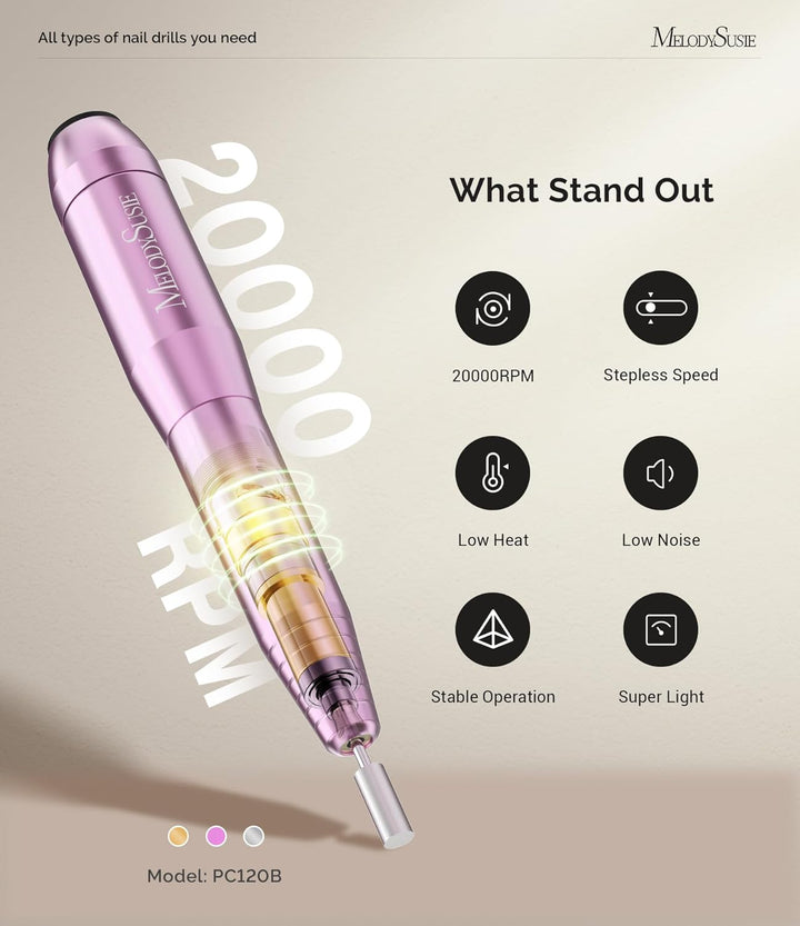 Portable Electric Nail Drill,Pc120B Compact Efile Electrical Professional Nail File Kit for Acrylic, Gel Nails, Manicure Pedicure Polishing Shape Tools Design for Home Salon Use, Purple