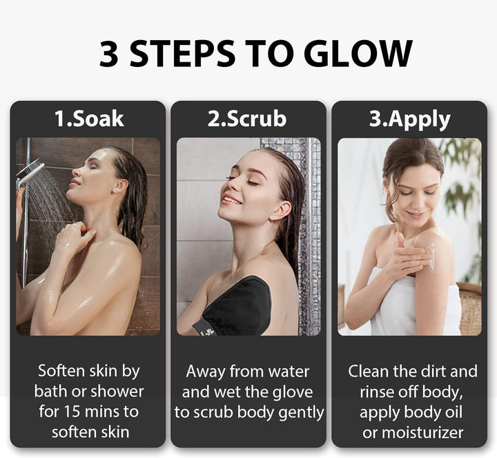 Exfoliating Gloves 2 Pcs, Exfoliating Body Scrubber for Bath Shower Exfoliation, Body Scrub Exfoliator Loofah Sponge for Dead Skin Remover, Korean Exfoliating Mitt (Black)