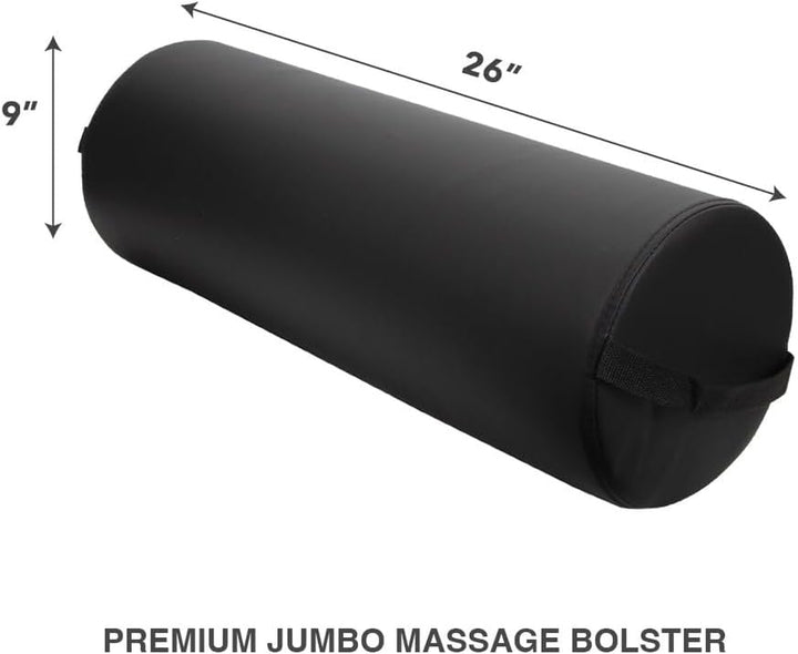 Jumbo Full round Bolster Pillow, Black, Oil and Stain-Resistant, for Massage and Yoga, 9” R X 26” L