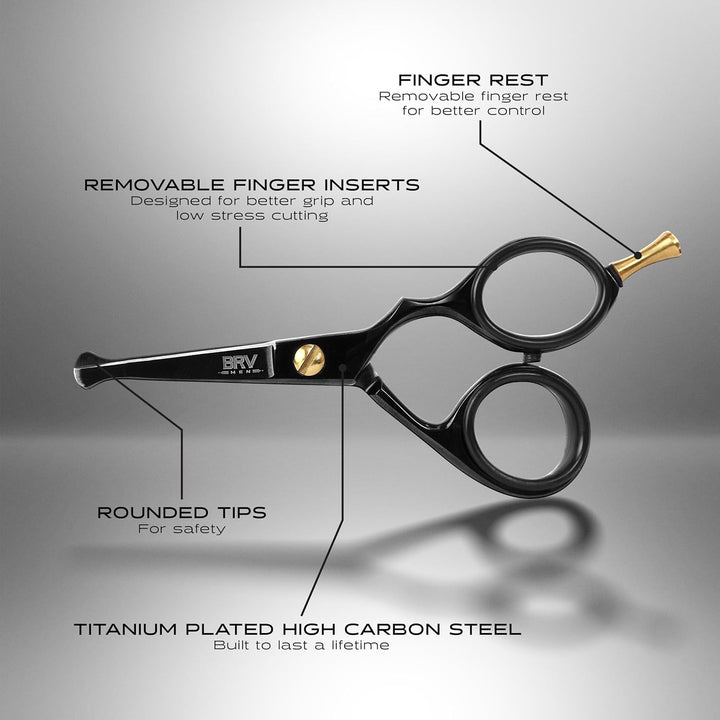 Rounded-Tip Small Trim Scissors for Men 4.2" | High Carbon Stainless Steel | Nose Hair for Men | Professional Grooming Scissors for Beard, Mustache & Ear Hair - RIGHT HANDED (Black)