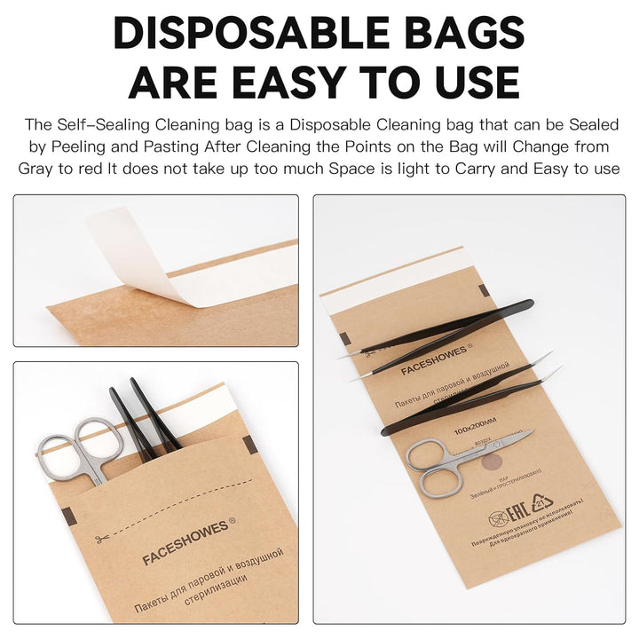 100Pcs Disposable Self-Sealing Sterilizer Pouches for Nail Tool, Dry Heat Autoclave Nail Tools Sterilizer Bags Kraft Paper Cleaning Bags for Dentist Tools and Nail Art Supplies (75Mm X 150Mm)