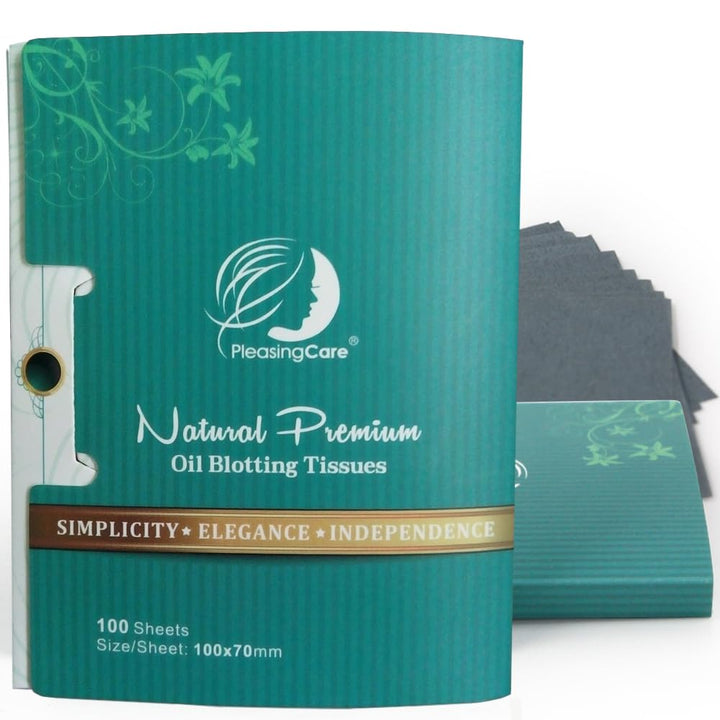 Natural Face Oil Blotting Paper - Bamboo Charcoal 100 Counts, Easy Dispensing Oil Absorbing Sheets, Premium Handy Facial Blotting Papers - Face Skin Care or Beauty Make up Must Have