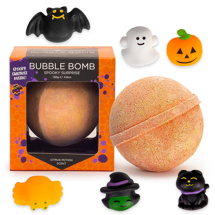 Halloween Bath Bombs for Kids with Surprise Halloween Toys inside - Large Pumpkin Bath Bombs for Kids, Boys & Girls – Spooky Boo Basket Stuffers for Kids - Made in USA Bubble Bomb by