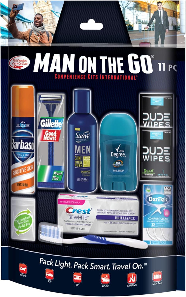 Men’S 11 Piece Kit with Oral Care and Grooming Essentials, Featuring: Travel Size Products, Blue
