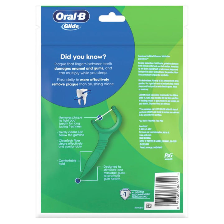 Glide Mint Dental Floss Picks with Long Lasting Scope Flavor, 3 Pack of 75 Picks (225 Total)