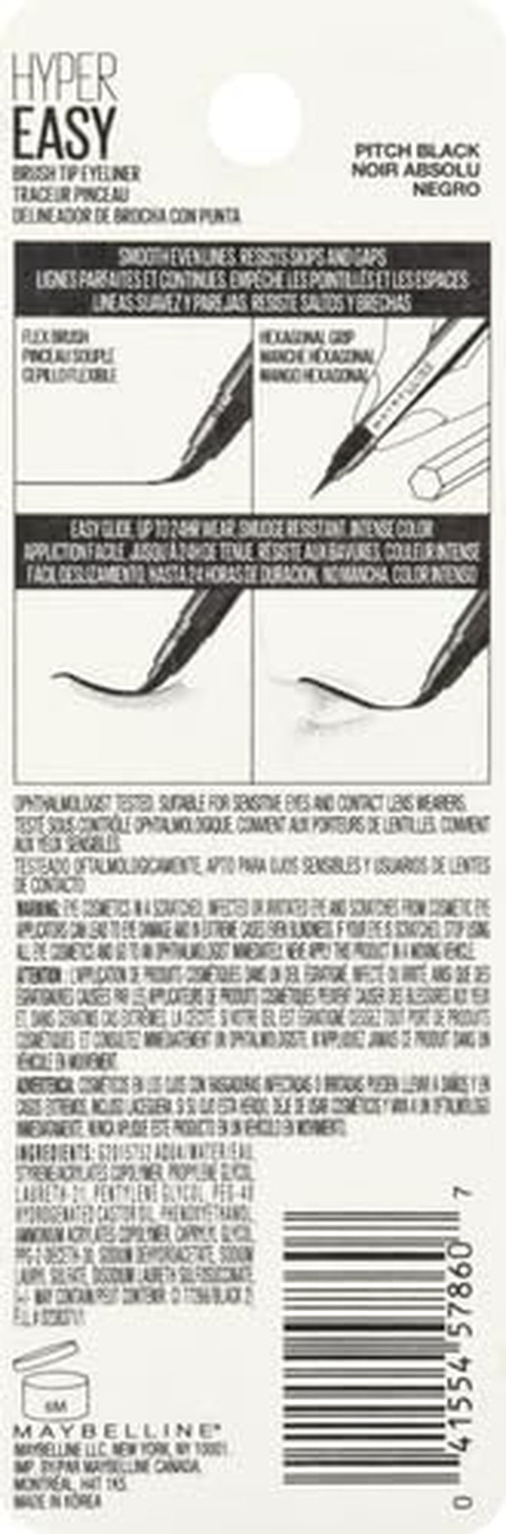 Hyper Easy Liquid Pen No-Skip Eyeliner, Satin Finish, Waterproof Formula, Pitch Black, 0.018 Fl Oz