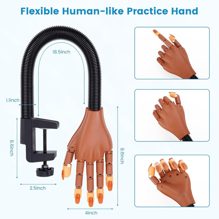 Magnetic Practice Hand for Acrylic Nails: Flexible Fake Nail Training Hand Practice - Manicure Hand Practice Kit for Beginners