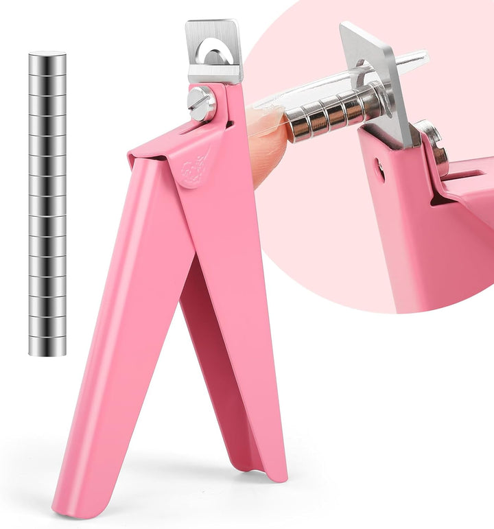 False Nail Clippers with Magnets Stainless Steel Nail Cutter for Acrylic Nail Nail Clippers with 15Pcs Small Magnets for Home Salon Nail Art (Pink)