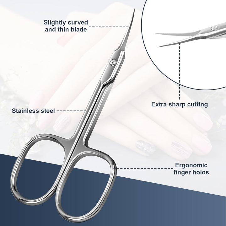 Cuticle Scissors Extra Fine Curved Blade, Super Slim Manicure Scissors for Cuticles Professional Small Scissors with Precise Pointed Tip Grooming Blades, Eyebrow, Eyelash, and Dry Skin - Silvery
