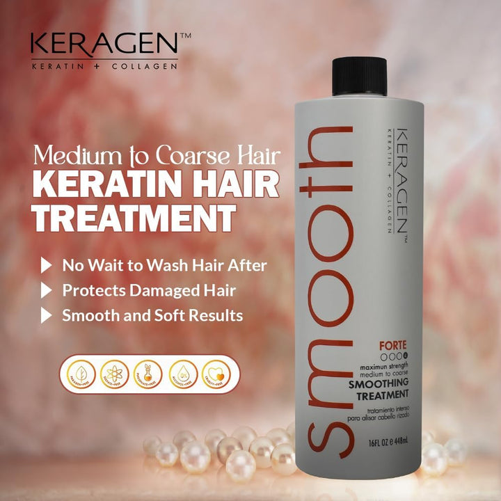 - Brazilian Smoothing Keratin Hair Treatment, Blowout Straightening System for Dry and Damaged Hair - Forte, Sulfate Free - Eliminates Curls and Frizz, Medium to Coarse Hair (16 Oz)