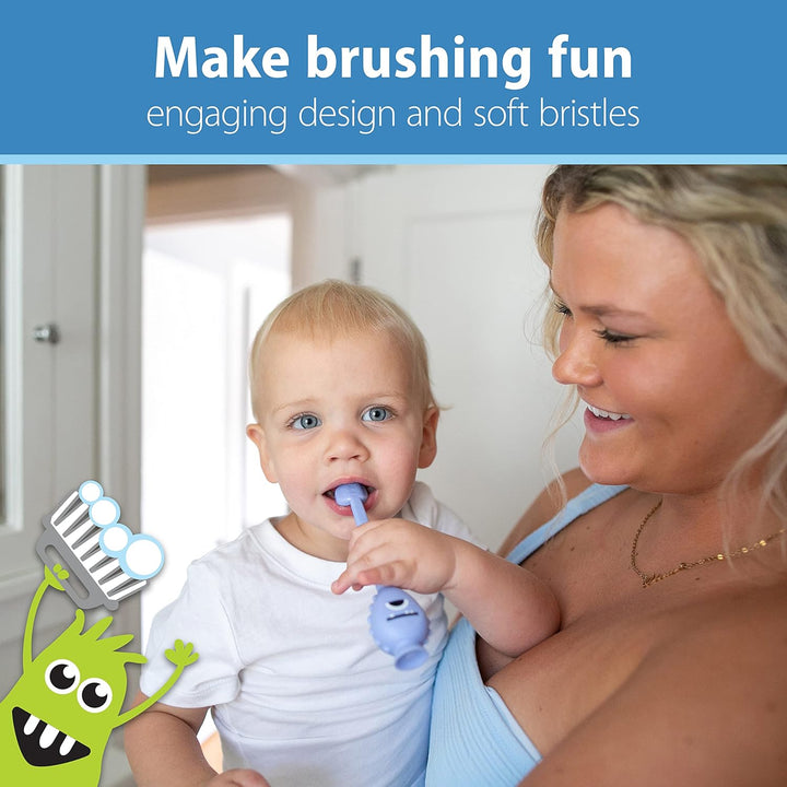 Toothscrubber Toothbrush, Three-Sided Toddler Training Toothbrush for Ages 1-4 Years with Suction Cup Base and Color Changing Bristles