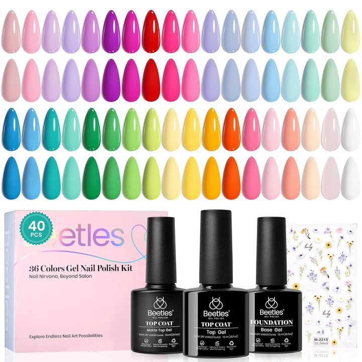 Beetles Gel Nail Polish Kit with U V Light 68 Pcs Emotional Spectrum 35 Colors Gel Polish Nail Kit with Base and Matte&Glossy Top Coat Soak off All Season DIY Set Manicure Tools Gifts for Women