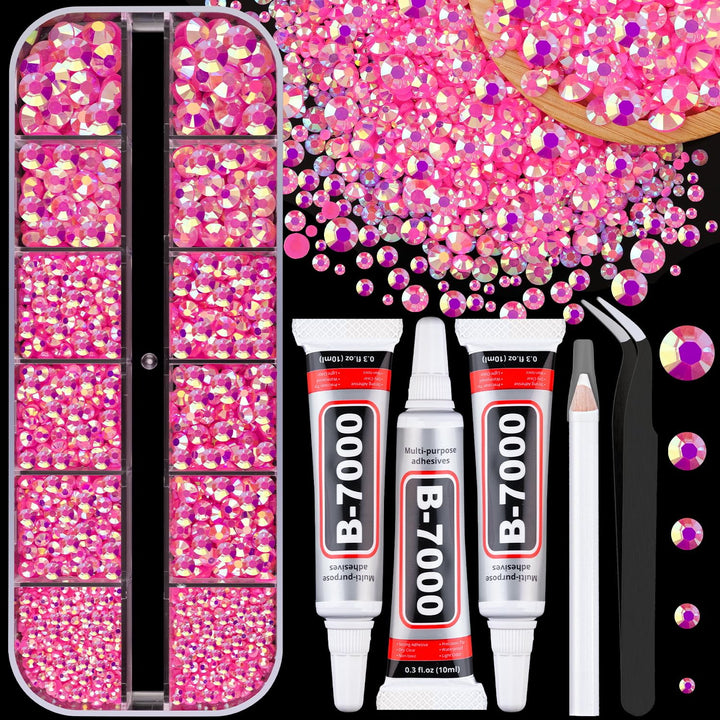 30000Pcs Resin Jelly Rhinestones for Bedazzling, Multicolor 3Mm Flatback Gems for Diamond Art, Bedazzler Kit with 3Pcs 10Ml B7000 Jewelry Glue for Nail Art Crafting Book Makeup