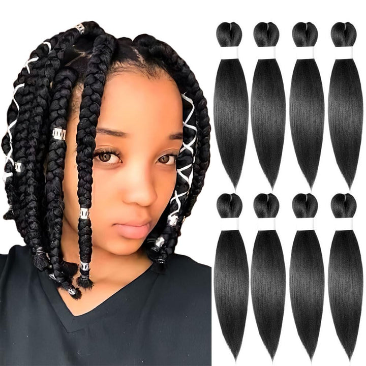 Purple Braiding Hair 20 Inch Pre Stretched Hair Long Straight Crochet Braids Yaki Texture Synthetic Fiber 4 Packs (Dark Purple)