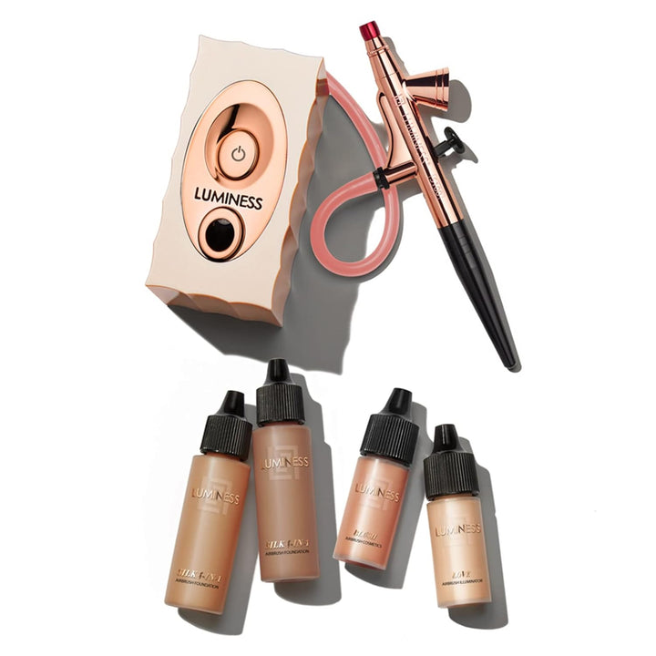 Air Icon Pro Airbrush System with 4-Piece Foundation Starter Kit, Medium Coverage - Quick, Easy & Long Lasting Application - Includes Silk 4-In-1 Foundation, Highlighter and Blush