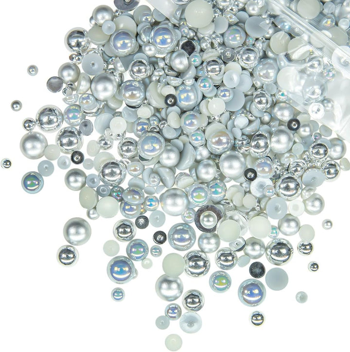 51G White Half Pearls for Crafting 4Mm 5Mm 6Mm 8Mm 10Mm Mix Sizes Pure White Flatback round Beads Charms for Nails Face Eyes Makeup Tumblers Bottles DIY Crafts Bedazzling Clothes Shoes Phones