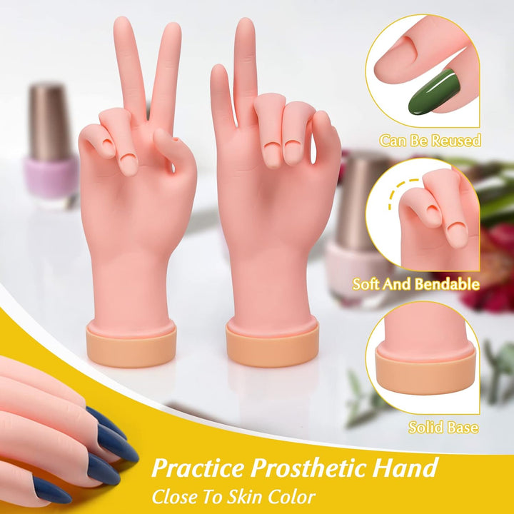 2 Pack Right Hands Practice Nail Tips Art Trainer Training Hand Tool Flexible Bendable Movable Fake Mannequin Manicure Tool