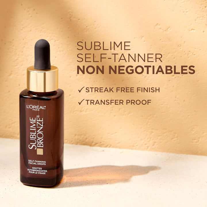 Sublime Bronze Self Tanning Facial Drops with Hyaluronic Acid, Gradual Tan, Fragrance-Free, 1 Fl. Oz