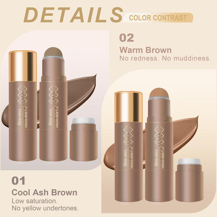 Cool Toned Cream Contour Stick for Fair Light Pale Skin,Grey Nose Contour Makeup Built-In Sponge, Smooth Long Lasting Bronzer Gray, Blendable Lightweight Contouring Stick #01 Cool Ash Brown